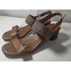 Italian Shoemakers Infamous Brown Woven Block Heel Ankle Strap Sandals 9.5 EUC